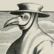 Gravure représentant une personne portant un masque en forme de bec d’oiseau
