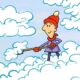 Illustration : un homme sur un nuage pellette comme si c'était de la neige