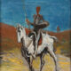 Don Quichotte en armure sur son cheval.